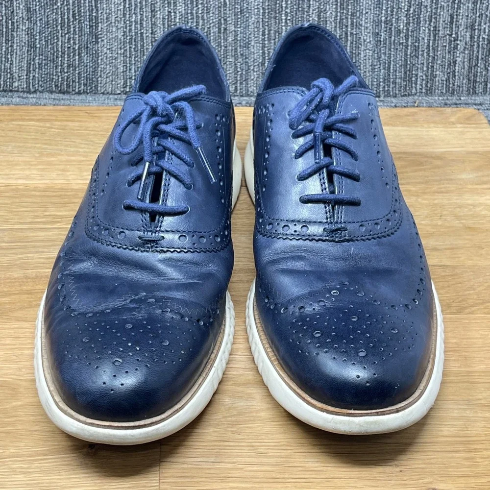 Cole Haan 2.Zerogrand Wingtip Oxford Mens 10.5M Blue Leather Sneaker Shoe Preppy
